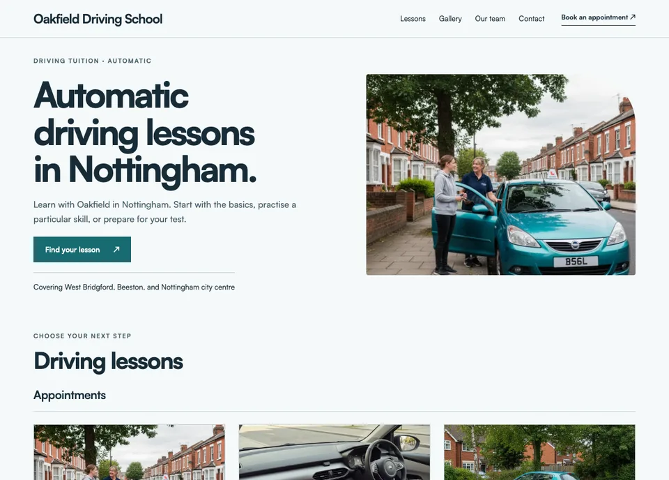 Driving school website preview for Oakfield Driving School