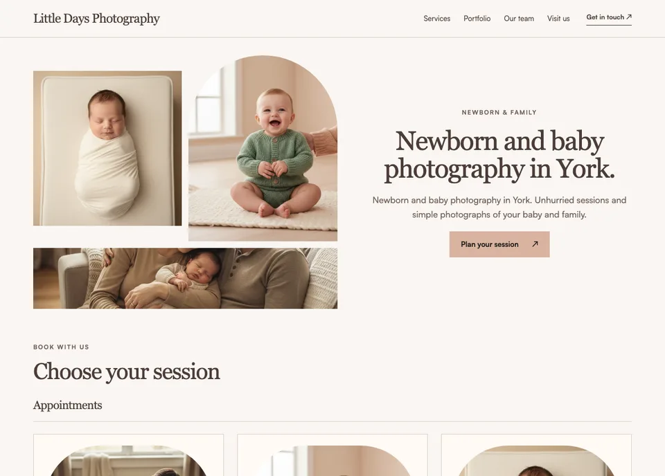 Newborn photography website preview for Little Days Photography
