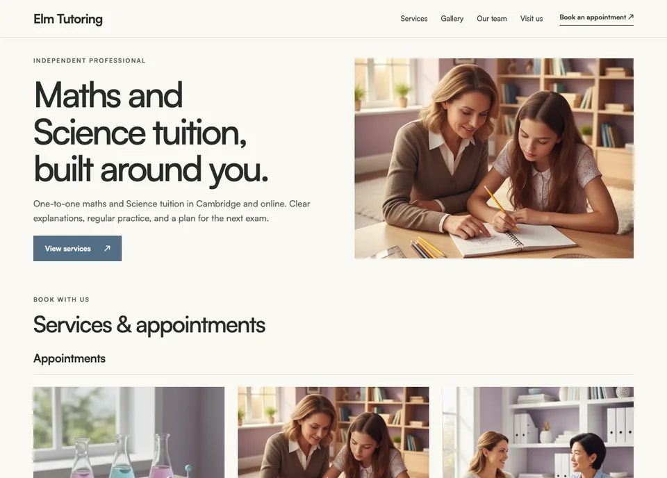 Independent professional website preview for Elm Tutoring